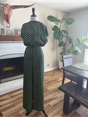 Forest Green Polka Dot Wide-Leg Jumpsuit